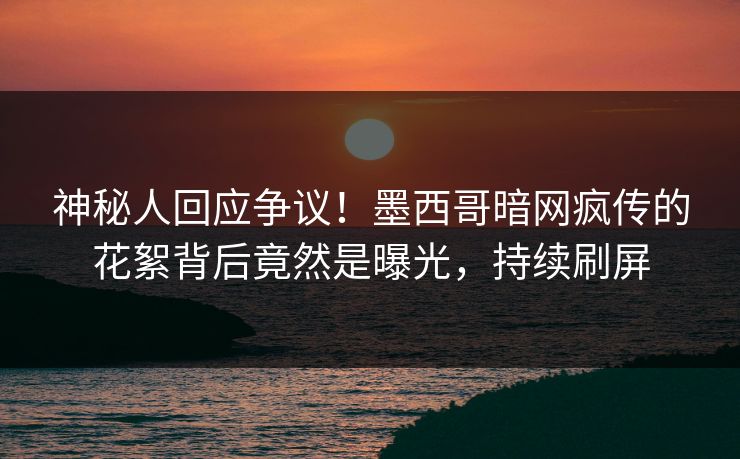 神秘人回应争议！墨西哥暗网疯传的花絮背后竟然是曝光，持续刷屏