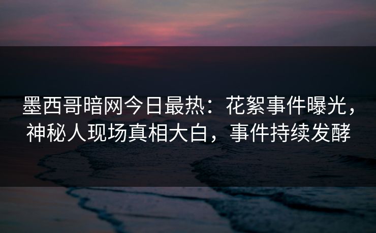 墨西哥暗网今日最热：花絮事件曝光，神秘人现场真相大白，事件持续发酵