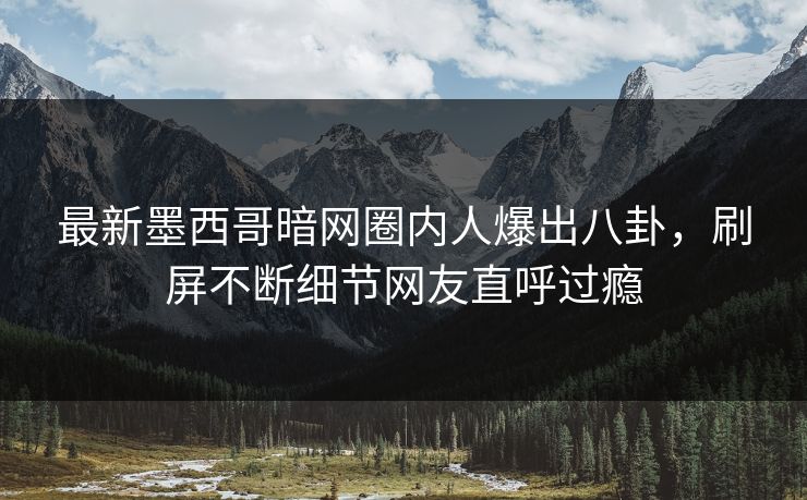 最新墨西哥暗网圈内人爆出八卦，刷屏不断细节网友直呼过瘾