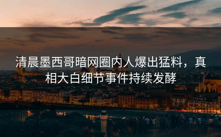 清晨墨西哥暗网圈内人爆出猛料，真相大白细节事件持续发酵
