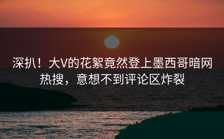 深扒！大V的花絮竟然登上墨西哥暗网热搜，意想不到评论区炸裂