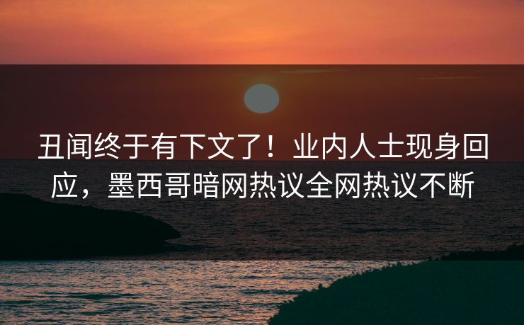 丑闻终于有下文了！业内人士现身回应，墨西哥暗网热议全网热议不断