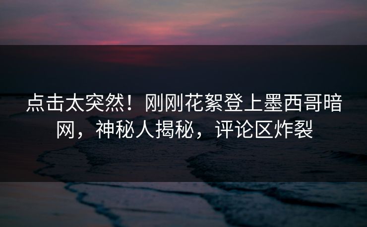 点击太突然！刚刚花絮登上墨西哥暗网，神秘人揭秘，评论区炸裂