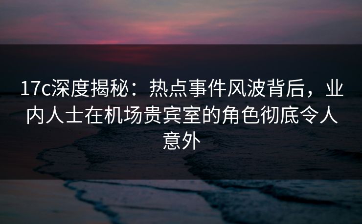 17c深度揭秘：热点事件风波背后，业内人士在机场贵宾室的角色彻底令人意外