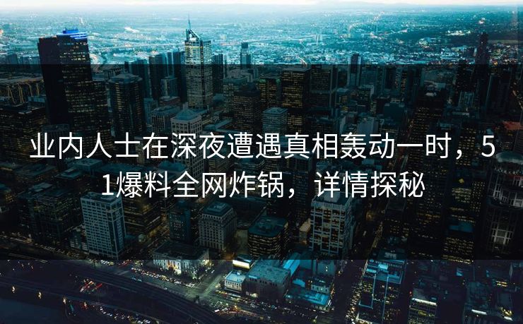 业内人士在深夜遭遇真相轰动一时，51爆料全网炸锅，详情探秘